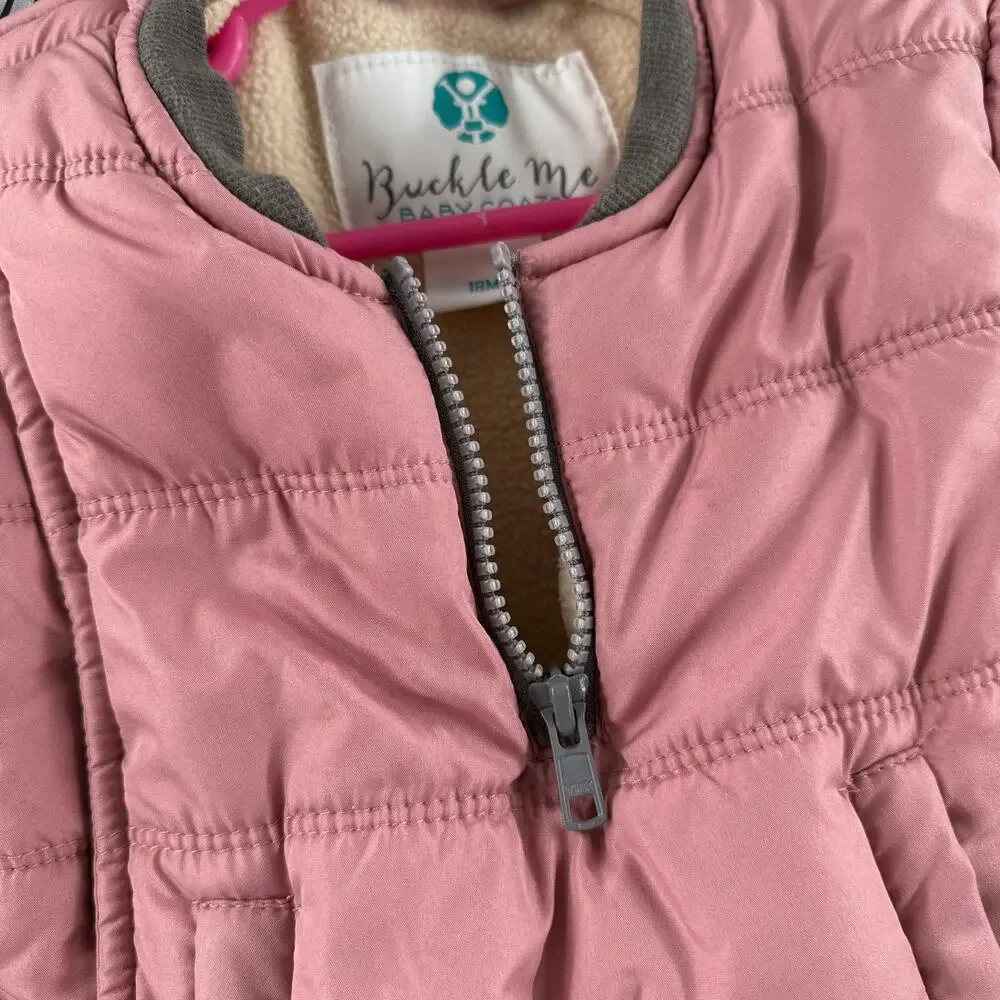 Buckle Me Baby Coat Size 18M Car Seat Safety Toddler Girls Pink Puffer Jacket